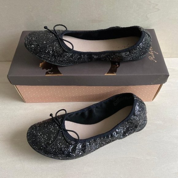 🥿HP!🥿 ruby & bloom Girls' Black Multi-Glitter Ballerina Flats with Bow - Picture 8 of 11